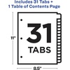 image:imageAvery 131 Dividers for 3 Ring Binders 31 Tabs per Set Customizable Table of Contents Classic White Tabs Great for Organizing Reports Projects and More 11128White