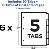 image:imageAvery 5 Tab Dividers for 3 Ring Binders Customizable Table of Contents Multicolor Tabs 6 Sets 111875 tabs