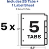 image:imageAvery 5 Tab Plastic Dividers for 3 Ring Binder Easy Print amp Apply Clear Label Strip Index Maker Customizable Multicolor Tabs 5 Sets 11452