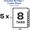 image:imageAvery 8 Tab Dividers for 3 Ring Binder Easy Print amp Apply Clear Label Strip for Copiers Index Maker Customizable White Tabs 5 Sets 114225set
