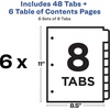 image:imageAvery 8 Tab Dividers for 3 Ring Binders Customizable Table of Contents Classic White Tabs 6 Sets 118228 Tab Pack of 10