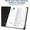 image:imageAvery 8 Tab Dividers for 3 Ring Binders Customizable Table of Contents Classic White Tabs 6 Sets 118228 Tab Pack of 10