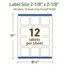 image:imageAvery Dissolvable Square Labels Sure Feed Technology 218 x 218 Matte White PrinttoTheEdge LaserInkjet Printable 120 Labels Total120 labels