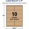 image:imageAvery Kraft Brown Rectangle Labels Sure Feed Technology 2 x 4 150 Kraft Brown Labels LaserInkjet Printable1 000 labels
