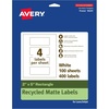 image:imageAvery EcoFriendly Matte White Recycled Rectangle Labels 2 x 5 PrinttoTheEdge Matte White Labels Permanent Adhesive LaserInkjet Printable 400 Total400 labels