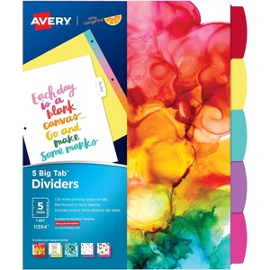 image:imageAvery  Amy Tangerine Designer Collection Big Tab Dividers for 3 Ring Binders 5Tab Set Rainbow Vibes 1 Set 113941 Count Pack of 1