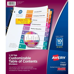 image:imageAvery 10 Tab Dividers for 3 Ring Binders Customizable Table of Contents Multicolor Tabs 24 Sets 1116910 tabs