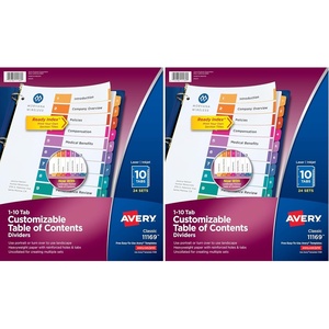 image:imageAvery 10 Tab Dividers for 3 Ring Binders Customizable Table of Contents Multicolor Tabs 24 Sets 1116910 tabs Pack of 2