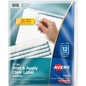 image:imageAvery 12Tab Binder Dividers Easy Print amp Apply Clear Label Strip Index Maker White Tabs 5 Sets 114295 Sets