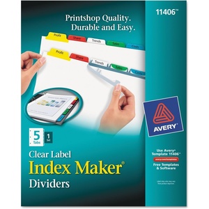 image:imageAvery 8 Tab Dividers for 3 Ring Binder Easy Print amp Apply Clear Label Strip Index Maker Customizable Multicolor Tabs 5 Sets 11419Clear