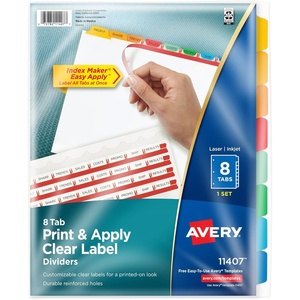 image:imageAvery 8 Tab Dividers for 3 Ring Binder Easy Print amp Apply Clear Label Strip Index Maker Customizable Multicolor Tabs 5 Sets 11419Multi Color