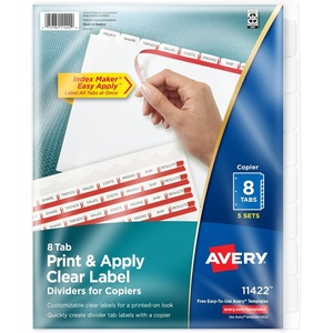 image:imageAvery 8 Tab Dividers for 3 Ring Binder Easy Print amp Apply Clear Label Strip for Copiers Index Maker Customizable White Tabs 5 Sets 114225set