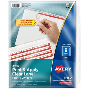 image:imageAvery 8 Tab Plastic Dividers for 3 Ring Binder Easy Print amp Apply Clear Label Strip Index Maker Customizable Frosted White Tabs 5 Sets 12450Frosted White