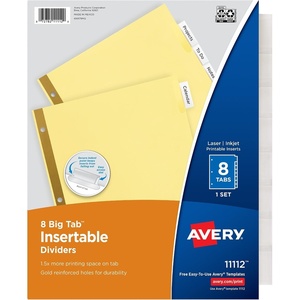 image:imageAvery 8Tab Binder Dividers Insertable Clear Big Tabs 1 Set 111121 Set
