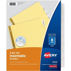 image:imageAvery 8Tab Binder Dividers Insertable Clear Big Tabs 1 Set 1111248 Sets