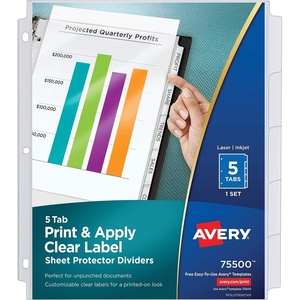 image:imageAvery 8Tab Sheet Protector Dividers Printable Easy Peel Clear Labels Index Maker White Tabs 1 Set 75501Letter 85 x 11