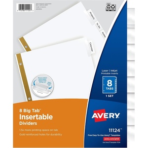 image:imageAvery Big Tab Insertable Dividers for 3 Ring Binders 8Tab Sets White Paper Clear Tabs 6 Binder Divider Sets 411241 Set