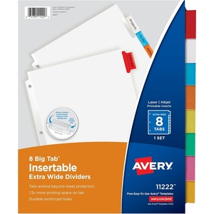 image:imageAvery Big Tab Insertable Extra Wide Dividers 8 Multicolor Tabs 1 Set 11222