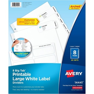image:imageAvery Big Tab Printable Large White Label Dividers for 3 Ring Binders 8 Tabs per Set White Great for Office Supplies School Supplies Organizing and More 20 Sets of 1444120 sets Pack of 6