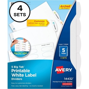 image:imageAvery Big Tab Printable White Label Dividers with Easy Peel 5 Tabs 1 Set 14436One Size Pack of 12