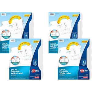 image:imageAvery Big Tab Printable White Label Dividers with Easy Peel 5 Tabs 1 Set 14436One Size Pack of 4
