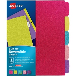 image:imageAvery Big Tab Reversible Fashion Dividers Assorted Colors 5Tab Set 249280