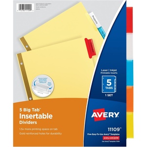 image:imageAvery Binder Dividers  5Tab Insertable Multicolor Big Tabs for Binders 48 Sets of Dividers 11109Binder Divider