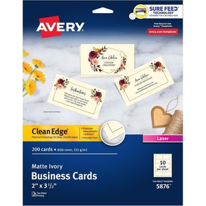 image:imageAvery Clean Edge Printable Business Cards with Sure Feed Technology 2 x 35 Ivory 200 Blank Cards for Laser Printers 5876One Size