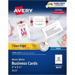 image:imageAvery Clean Edge Printable Business Cards with Sure Feed Technology 2 x 35 White 1000 Blank Cards for Inkjet Printers 088701 000 cards