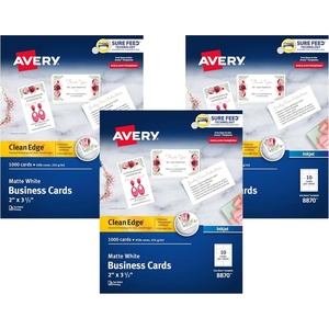 image:imageAvery Clean Edge Printable Business Cards with Sure Feed Technology 2 x 35 White 1000 Blank Cards for Inkjet Printers 088701000 cards Pack of 3