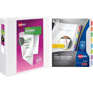 image:imageAvery Clear Easy View Durable Plastic Dividers for 3 Ring Binders 8Tab Set Bright Multicolor 1 Set 16741BinderDivider Set