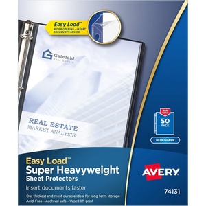 image:imageAvery Diamond Clear Super Heavyweight Sheet Protectors Easy Load 50 Document Protectors 74130Nonglare