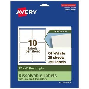 image:imageAvery Dissolvable Rectangle Labels Sure Feed Technology 2 x 4 Matte White LaserInkjet Printable 250 Labels Total FreezerSafe MicrowaveSafe RefrigeratorSafe250 labels