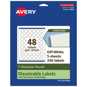 image:imageAvery Dissolvable Round Labels Sure Feed Technology 1 Diameter Matte White PrinttoTheEdge LaserInkjet Printable 1200 Labels Total240 labels