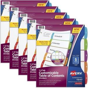 image:imageAvery Dividers for 3 Ring Binders 5 Tabs per Set Customizable Table of Contents Multicolor Arched Tabs Great for Organizing Reports Projects and More 11840