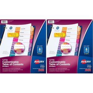 image:imageAvery Dividers for 3 Ring Binders 8 Tabs per Set Customizable Table of Contents Multicolor Tabs Great for Organizing HighVolume Reports Projects and More 24 Sets of 11168True Pack of 2