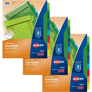 image:imageAvery Dividers for 3 Ring Binders 8Tab Plastic Binder Dividers Insertable Big Tabs Multicolor 3 Sets of 119018 Tab Pack of 8