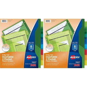image:imageAvery Dividers for 3 Ring Binders 8Tab Sets TwoPocket Plastic Binder Dividers with Tabs Multicolor 1 Set 119078 Tab Pack of 2