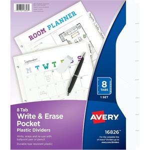 image:imageAvery Durable Plastic 8 Tab Write amp Erase Dividers for 3 Ring Binders Slash Pocket Translucent White Works with Sheet Protectors 1 Set 16826