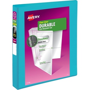 image:imageAvery Durable View 3 Ring Binder 1 Inch Slant Rings 250Sheet Capacity DuraHinge 14 Inch Wide Spine Customizable Clear Covers and Spine 1 Bright Aqua Blue Binder 17295