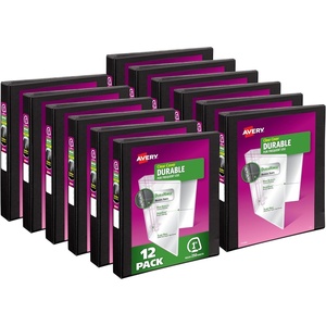 image:imageAvery Durable View 3 Ring Binders 2 Inch Slant Rings 530Sheet Capacity DuraHinge 28 Inch Wide Spine Customizable Clear Cover and Spine Black Binders 12Pack of 170311