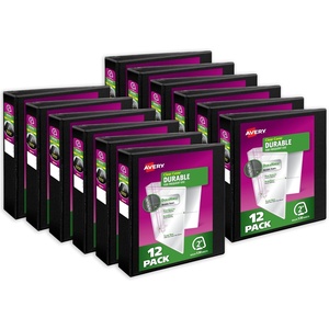 image:imageAvery Durable View 3 Ring Binders 2 Inch Slant Rings 530Sheet Capacity DuraHinge 28 Inch Wide Spine Customizable Clear Cover and Spine Black Binders 12Pack of 170312