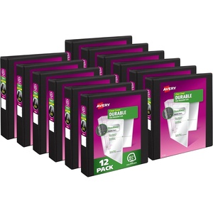 image:imageAvery Durable View 3 Ring Binders 2 Inch Slant Rings 530Sheet Capacity DuraHinge 28 Inch Wide Spine Customizable Clear Cover and Spine Black Binders 12Pack of 1703115