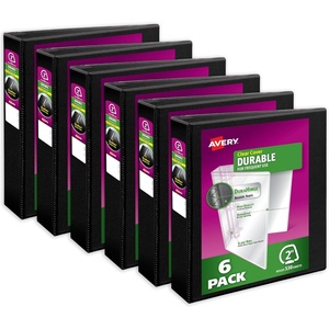 image:imageAvery Durable View 3 Ring Binders 2 Inch Slant Rings 530Sheet Capacity DuraHinge 28 Inch Wide Spine Customizable Clear Cover and Spine Black Binders 6Pack of 17031