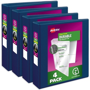 image:imageAvery Durable View 3 Ring Binders 2 Inch Slant Rings 530Sheet Capacity DuraHinge 28 Inch Wide Spine Customizable Clear Covers and Spine Dark Blue Binders 4Pack of 17034