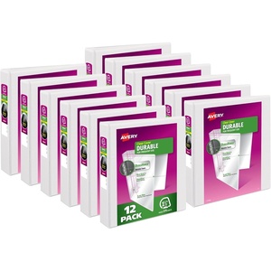 image:imageAvery Durable View 3 Ring Binders 2 One Touch Slant Rings 530 Sheet Capacity 28 Wide Spine Holds 812 x 11 Paper Great for School Office Organization with Pockets White 12Pack of 1703215