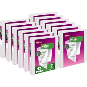image:imageAvery Durable View 3 Ring Binders 2 One Touch Slant Rings 530 Sheet Capacity 28 Wide Spine Holds 812 x 11 Paper Great for School Office Organization with Pockets White 12Pack of 170321