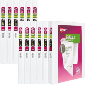 image:imageAvery Durable View 3 Ring Binders 2 One Touch Slant Rings 530 Sheet Capacity 28 Wide Spine Holds 812 x 11 Paper Great for School Office Organization with Pockets White 12Pack of 1703205