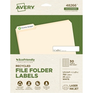 image:imageAvery EcoFriendly Recycled File Folder Labels 23 x 3716 White Permanent Label Adhesive 750 Printable Labels 4826623 in x 3716 in