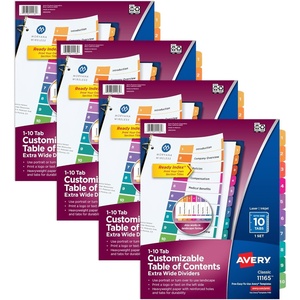 image:imageAvery ExtraWide Dividers for 3 Ring Binders 10 Tabs per Set Customizable Table of Contents Multicolor Tabs Works Great with Sheet Protectors 4 Sets of 34776914 x 11 inches